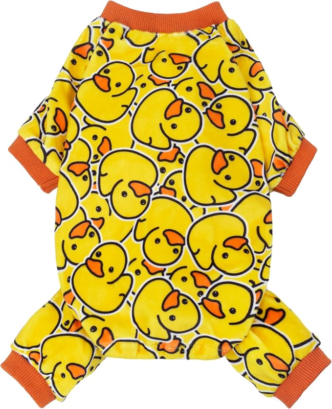Fitwarm Funny Duck Dog Pajamas, Dog Winter Clothes for Small Dogs Girl, Lightweight Velvet Pet Jumpsuit, Cat Onesie, Yellow, Large
