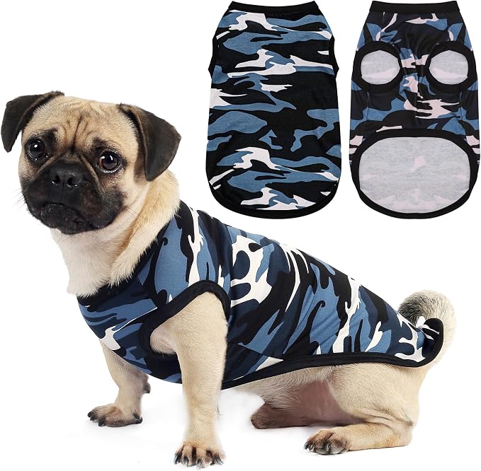 Paiaite: Stylish Sleeveless Camouflage Dog Vest for Small, Medium, and Large Breeds, Made of Polyester for Comfort, Breathability, Wrinkle Resistance, Moisture Wicking, and Elasticity Blue M