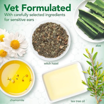 Vet's Best Dog Ear Relief Wash, Natural Ear Cleaner for Dogs with Aloe, Chamomile & Tea Tree Oil, Itch, Odor & Irritation Relief, Gentle Cleaning Solution, Vet Formulated, Made in USA, 4 fl oz