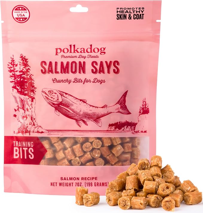 Salmon Says Crunchy Training Bits - All Natural, Limited Ingredient, Premium Training Treats for Dogs, Omega-3 Rich. Great for Allergies, Handcrafted in USA - 7oz (1pk)