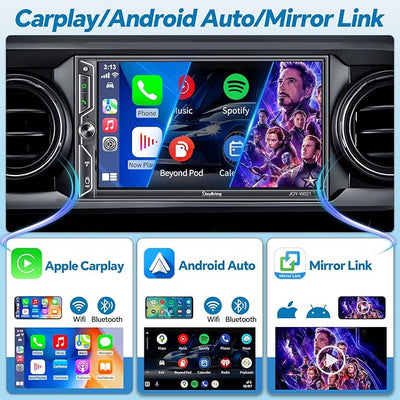 7" QLED Double Din Car Stereo Compatible with Wireless Apple CarPlay & Android Auto, Bluetooth 5.3 Car Radio, 240W 4.2-Channel Audio, MirrorLink, SWC, Backup Camera
