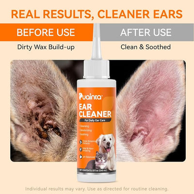 PUAINTA Dog Ear Cleaner Solution - Alcohol-Free Ear Wash with Quantum Silver & Witch Hazel - Soothes Itch, Removes Wax & Odor - Gentle Daily Flush for Dogs & Cats (8 oz)