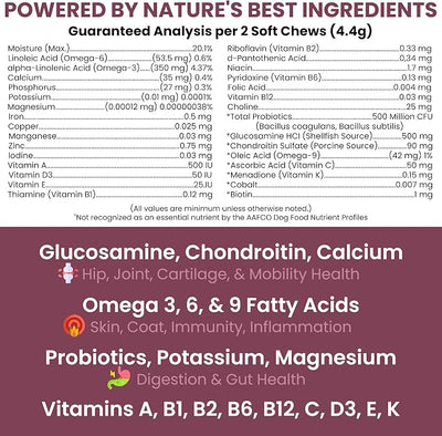 Senior Dog Vitamins and Supplements - 120 Soft Chew Multivitamin for Dogs | Hip and Joint Support, Advanced Formula with Glucosamine, Omega 3, 6, 9, Vitamins, & Probiotics