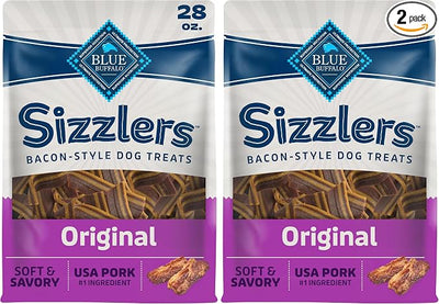 Blue Buffalo Sizzlers Bacon-Style Dog Treats with Real USA Pork, Original Flavor, 28-oz Bag (Pack of 2)