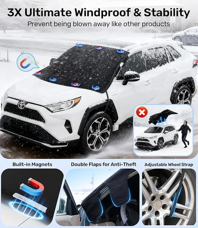 Zanch Upgrade Windshield Cover for Ice & Snow [Fast Install & Removal] 600D Oxford Fabric Against Magnetic Fit Snow, Ice, Frost, Winter Accessories - Fit for All Sedans/Cars - (69''x48'')