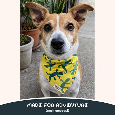 Snap-On Dog Bandana for Small Medium Large Pets, Dogs Cats Adjustable Handkerchief Scarf for Girl & Boy, Funny Cute Puppy Apparel & Accessories (Yellow Gecko, Small)