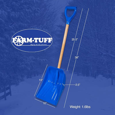 Farm-TUFF Multipurpose Car & Trunk Shovel - Heavy-Duty Ash Hardwood Handle & Non-Stick Plastic Blade - Compact, Lightweight & Durable for Snow, Soil, Mulch & Gardening, Blue, 10in