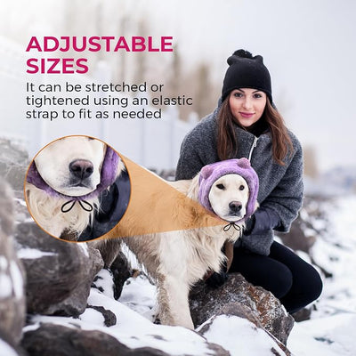 Dog Ear Muffs Noise Protection - Soft Calming Hood for Anxiety Relief, Fireworks, Thunder, Grooming & Vet Visits - Elastic Band & Comfortable Neck Warmer for Travel (Purple, Small)