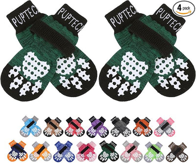 PUPTECK Anti-Slip Dog Socks with Double Sides Grips for Small Medium Large Dogs Hardwood Floors Prevents Licking, Dog Shoes for Hot Pavement Traction Control for Senior Dogs, Dark Green, XL