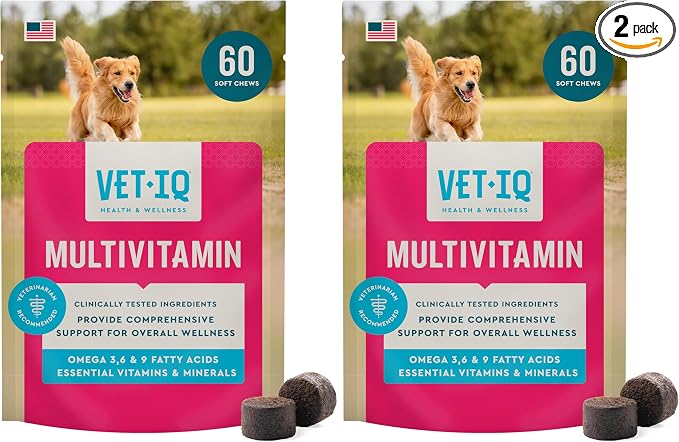 VetIQ Multivitamin Supplement for Dogs, Supports Active Brain Function, Immune System, and Digestive System, Hickory Smoke Flavored Dog Multivitamin, Made in The USA, 60 Count (Pack of 2)