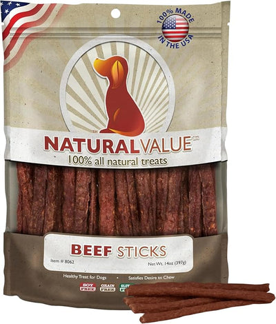 Loving Pets Natural Value Beef Sticks - Soft Jerky Dog Treats for Large & Small Breeds - Healthy Gluten, Wheat, Soy & Grain Free Pet Treats for Dogs
