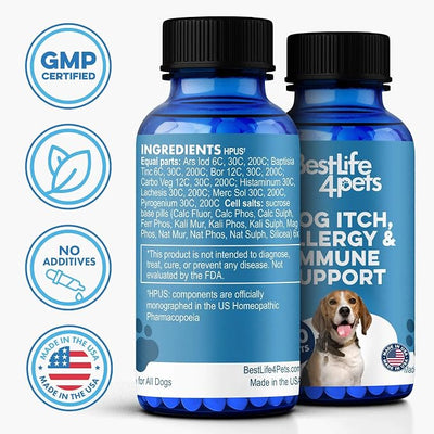 Dog Allergy Relief & Immune System Booster – Homeopathic Formula for Allergy Support & Skin Relief for Dog Itching – Helps with Sneezing, Runny Nose, Swelling, & Seasonal Allergies – 400 Tiny Pills