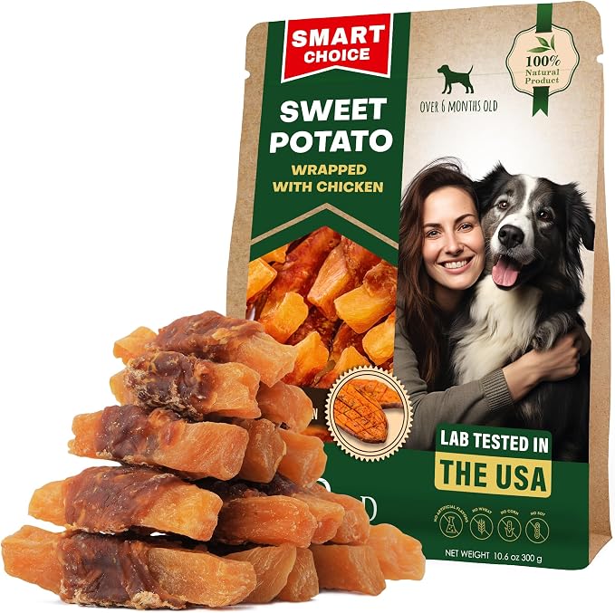 Sweet Potato Dog Treats & Healthy Chicken Chews 10.6 Oz - Puppy Snacks & Soft Bones for Large, Medium & Small Breeds - Natural Dog Food & Grain-Free, Rawhide-Free Training Jerky Wraps