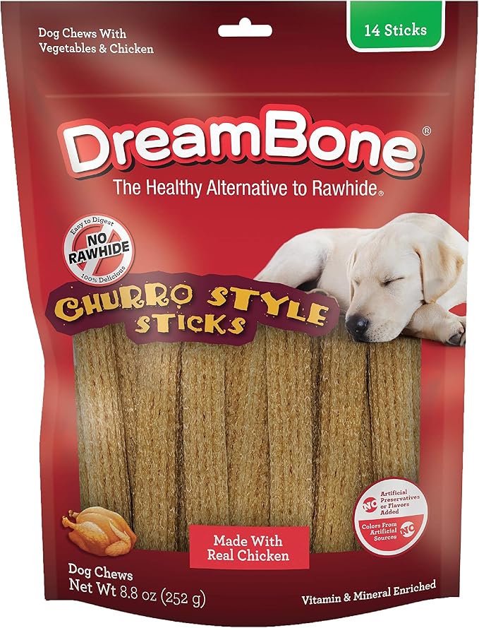 Churro-Style Dog Sticks, Treat Your Dog to a Chew Made with Real Chicken 14 Count (Pack of 1)