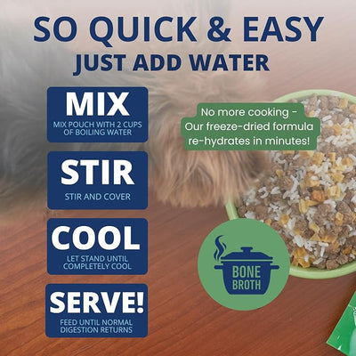 Under the Weather Bland Diet for Dogs | Easy to Digest for Sick Dogs | Always Be Ready | Contains Electrolytes - Natural Freeze Dried 100% Human Grade Meats| 1 Pack- Rice, Hamburger & Bone Broth - 6oz