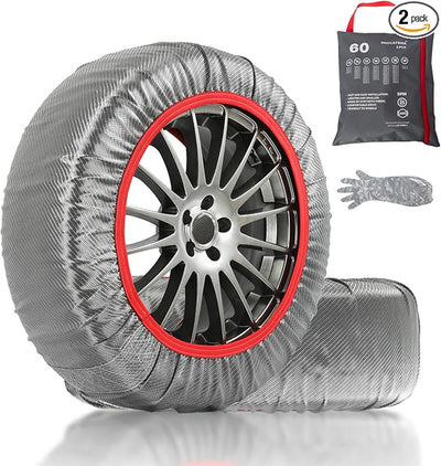Pro Series Snow Socks for Tires, Tire Socks for Cars, Pickups, SUV, and Trucks, Alternative to Tire Chains, Snow Traction Device, Winter Emergency Accessory,Pack of 2