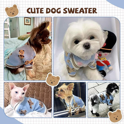 Small Dog Sweaters Cute Bear Knitted Dog Cardigans Clothes for Small Medium Dogs Soft Pet Puppy Cat Knitting Outfits Fall Winter Warm Boy Girl Dogs Knitwear Coat Apparel（Blue,X-Large）