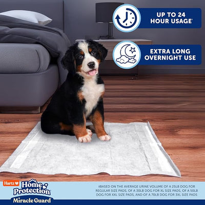 Hartz Miracle Guard Dog and Puppy Dog Pads Max Absorbency 24 Hour Use Odor Eliminating No Leaks, Regular Size 25 Count