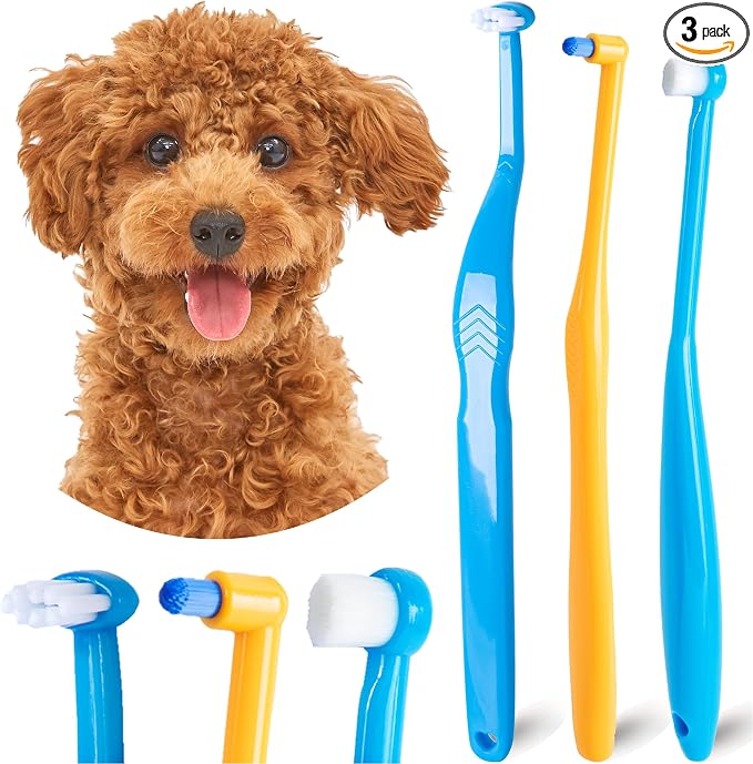 Small Dog Toothbrush, Cat & Puppy Tooth Brushing Kit, Mini Tuft Horizontal Head Teeth Brush for Kitten & Tiny Pet, Doggy Toothbrushes Deep Dental Cleaning, 3 PCS