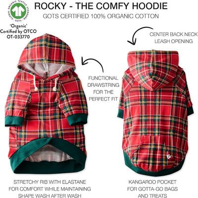 Pet Passion Rocky – The Original Lightweight Hooded Tee 100% Organic Cotton Dog Hoodie Pet Coat Sweater for All Sized Dogs, Royal Stewart Plaid, Small (10-25 lbs)