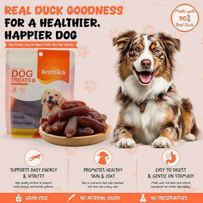 Annika Duck & Sweet Potato Wrapped Dog Treats – Healthy Low Fat, High Protein Jerky Chews, Grain-Free Training Snacks & Dental Treats for Medium & Large Dogs, 11.6 oz (Duck Sausage)
