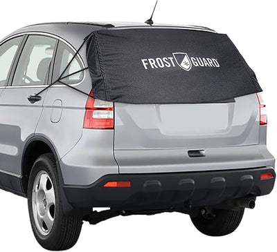 FrostGuard Rear Windshield Cover for Ice and Snow, For SUVs and Trucks - Rear Window Cover to Reduce Scraping, Elastic to Conform to Vehicle's Shape - Secure Hooks for Snug Fit - Black, 59 x 20 Inches