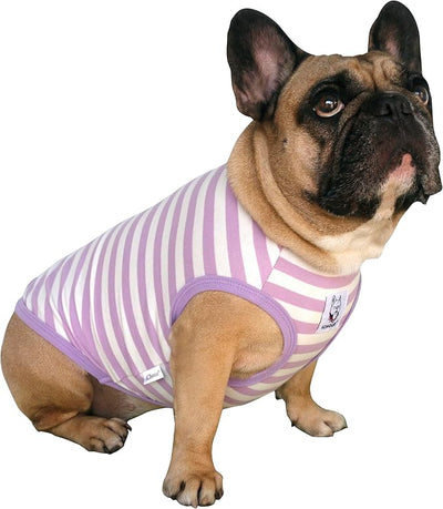 iChoue French Bulldog 100% Breathable Cotton Striped T Shirts Halloween Vest Clothes for Small Dogs Tank Tops Puppy Frenchie Pug English Boston Terrier Pitbull Purple White Stripes - Medium