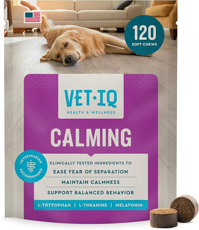 VetIQ Calming Support Supplement, Calming Chews for Dogs Help Manage Stress and Promote Relaxation, Anxiety Relief for Dogs, Made in the USA, 120 Count