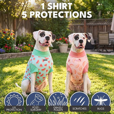 Spark Paws Sunblock Dog T-Shirt, SPF30 Protection, Lightweight Breathable Quick Dry for Dogs with Sensitive Skin - Watermelon & Peach (Set of 2) - 5XL