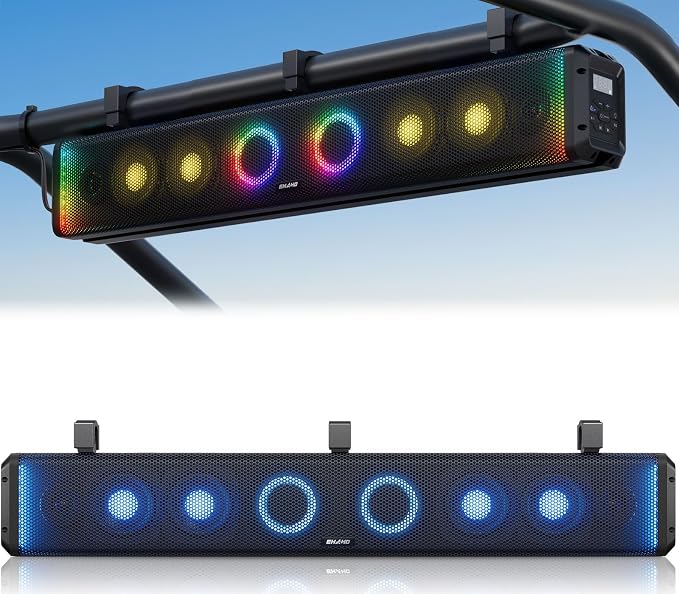 Ehaho 34 Inch UTV Sound Bar, IP66 Waterproof Bluetooth Golf Cart Sound Bar, ATV SoundBar with RGB Lighting, Amplified Powersports SXS SoundBar, UTV Speakers Compatible with Polaris RZR Can-Am