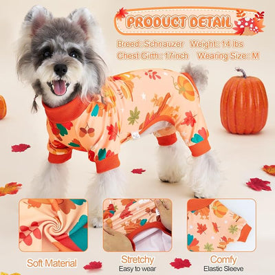 XPUDAC 4 Pack Thanksgiving Turkey Dog Pajamas Soft Strechy Puppy Onesies Funny Pet Fall Clothes for Small Medium Dogs Boy Girl Cat Doggy Costume, XS