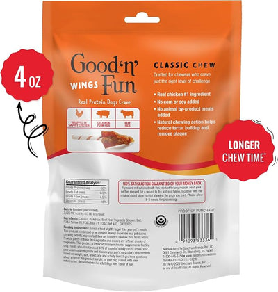 Good 'n' Fun Wings Long-Lasting Dog Treat, With Real Proteins, Premium Chicken and Beef Hide, Supports Dental Health, Mental Stimulation, 4 oz