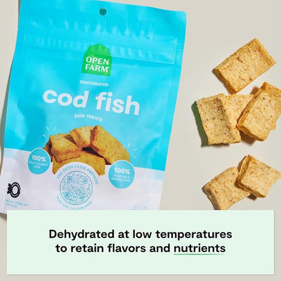 Open Farm, Dehydrated Dog Treats, High Protein & Low Carbohydrate Dog Snacks, Crunchy Texture, Single Ingredient Wild-Caught Cod Fish Recipe, 2oz Pouch