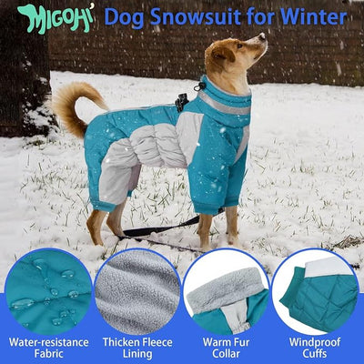 MIGOHI Full Body Dog Coat，Warm Coats for Small Medium Dogs | Reflective Winter Coat for Dogs with Harness,Turtleneck Dog Snowsuit with Legs,Windproof Pet Fleece Puffer Jacket,M,Turquoise
