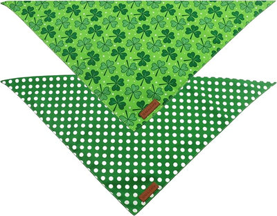Realeaf St. Patrick's Day Dog Bandanas 2 Pack, Reversible Green Shamrock Polka Dots Pet Scarf for Boy and Girl,Holiday Bandana for Small Medium Large and Extra Large Dogs (Large)