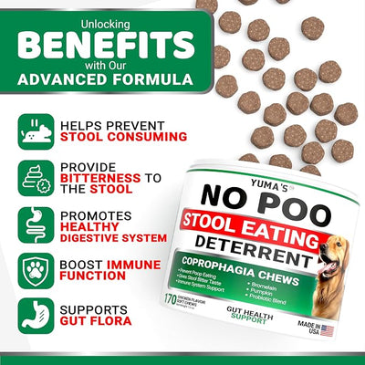 No Poo Chews for Dogs - Coprophagia No Poop Eating Deterrent for Dogs - Stop Eating Poop for Canine - Probiotics & Digestive Enzymes Supplement - Made in USA