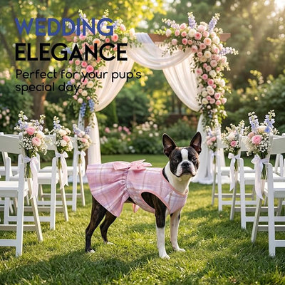 ASENKU Dog Dress Pet Wedding Dress Princess Lace Puppy Birthday Party Outfit Formal Apparel Girl for Small Medium Dogs Cats (X-Small, Pink Plaid)
