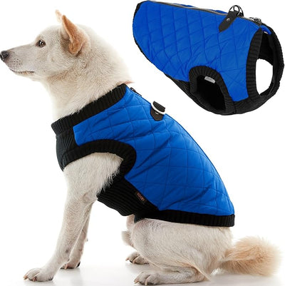Gooby Fashion Vest Dog Jacket - Blue, Small - Warm Zip Up Bomber Vest with Dual D Ring Leash - Winter Water Resistant Small Dog Sweater