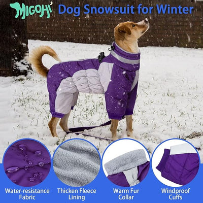 MIGOHI Full Body Dog Coat，Warm Coats for Small Medium Dogs | Reflective Winter Coat for Dogs with Harness,Turtleneck Dog Snowsuit with Legs,Windproof Pet Fleece Puffer Jacket,M,Purple