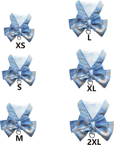 Plaid Dog Dress Bow Tie Harness Leash Set,Dog Clothes Harness Dress with Leash Ring for Small Dogs Girl, Puppy Princess Rabbit Clothes Chihuahua Yorkies Pet Outfits (Blue, Medium)
