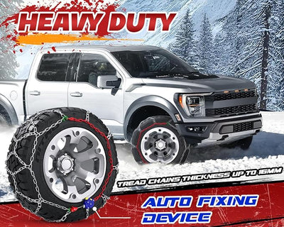 Snow-Chains Auto Fixing 1 Min Quick Installation Tire-Chains, Heavy-Duty Emergency Tire Traction Chain for Pickup Trucks and Off-road SUV Car Tires 235 245 255 265 275 - Set of 2 (HYR-S)