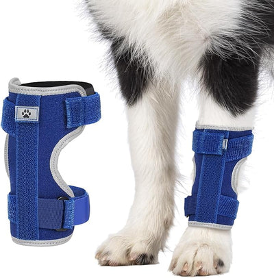 Dog Front Leg Brace with Removable Metal Springs- Adjustable Reflective Ankle Wrap for Dogs, Anti-Slip Reverse-Buckle Design Dog Splint Front Leg for Arthritis, Sprains, Injury Recovery (Blue, S)