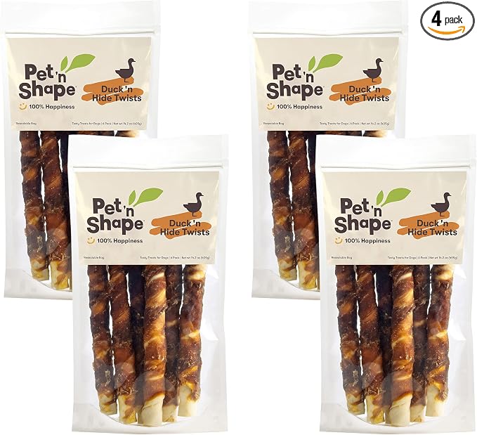 Pet n Shape Duck n Hide Twist - Duck Wrapped Rawhide Natural Dog Treats, Large, 6 Count (Pack of 4)