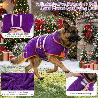 Bienbee Dog Bathrobe, Quick Drying Super Absorbent Pet Robes for Small Medium Large Dogs, Drying Coat for After Bath & Swim, Warm & Cozy Dogs Towels, Dog Puppy Bath Supplies, Purple L