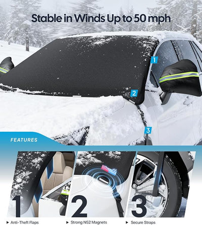 Wigoo 2026 Upgrade Car Windshield Cover for Ice and Snow, Windshield Snow Cover for Winter Snow & Frost – 600D Heavy-Duty Magnetic Anti-Hail Protector, Fits Sedans & Small to Mid-Size SUVs, Medium