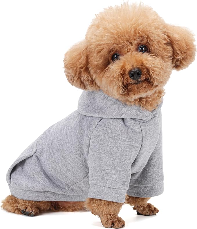Winter Dog Hoodie with Pockets - Solid Color Polycotton Sweatshirt for Small, Medium, and Large Dogs - Soft, Warm, Cozy Pet Clothing for Cold Weather - Ideal for Outdoor Walks.Grey-S