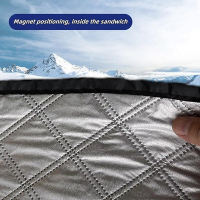 4-Layer Magnetic Windshield Cover for Car, Universal Windshield Frost Protector Cover with Side Window and Rearview Mirror Protector, for Most Cars, SUV, Truck (2PCS*for Sedan)