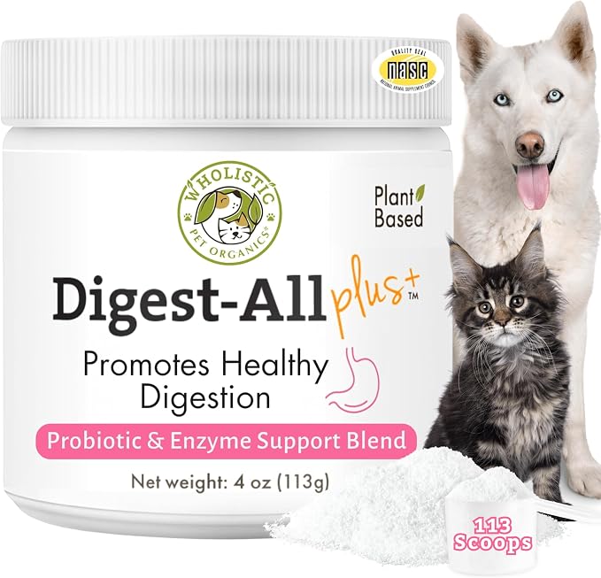 Daily Cat & Dog Probiotics for Digestive Health, Anti Diarrhea & Gut Support - Probiotics for Dogs with Digestive Enzymes & Prebiotic Fiber - Cat Probiotic - 4 Oz - 113 Scoops