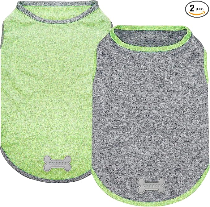 2Pack Dog Shirt, Lightweight Sun Protection Sleeveless Dog T Shirts for Small Dogs, Breathable Pet Reflective Tank Top Summer Dogs Clothes for Outdoor Walking, Green+Grey, L