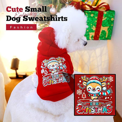 ABRRLO Small Dog Hoodie Clothes Red Christmas Dog Outfit Warm Fleece Dogs Sweater for Small Dogs Cat Boy Girl Cute Puppy Sweatshirt with Leash Hole Xmas Doggy Costume Chihuahua Yorkie(Xmas Deer,S)